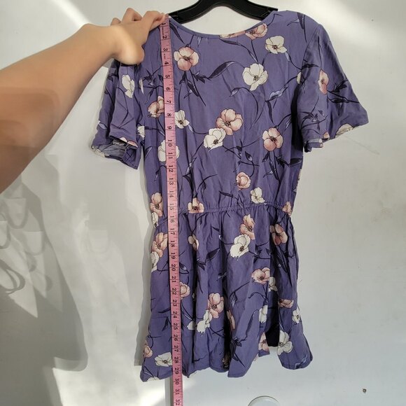 Band of Gypsies Floral Indigo Blue Tie Front Flutter Short Sleeve Romper Small - Picture 8 of 14